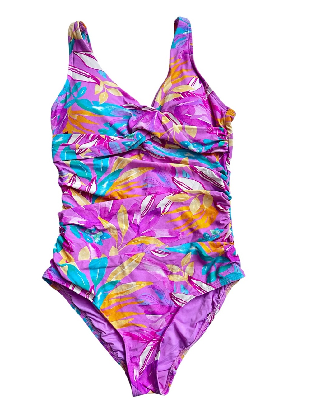 Niptuck Swim One Piece Swimsuit US Size 8 Lilac Tropical Floral Tummy Control